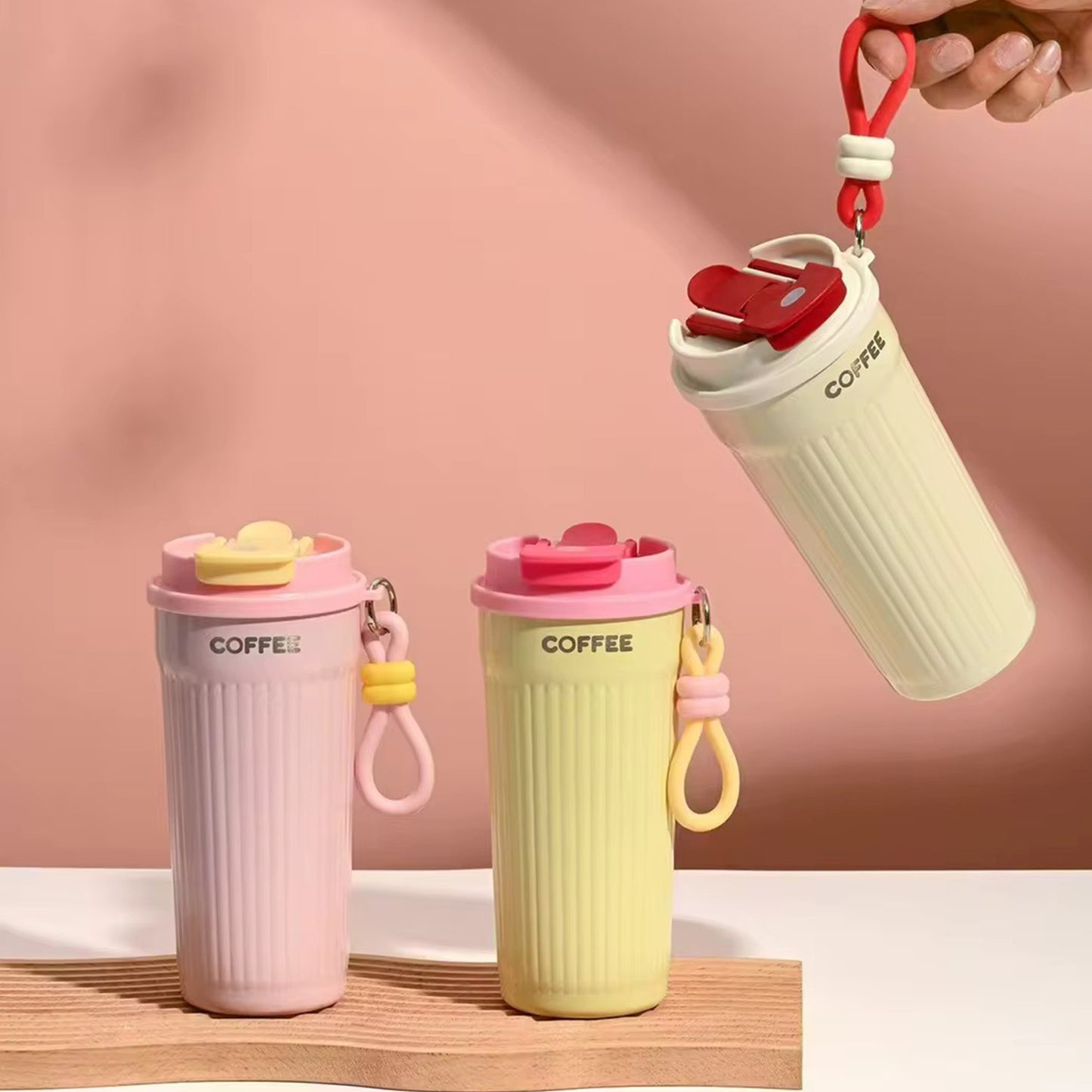 Trendy Portable Coffee Cup 550ML – Reusable, Leakproof & Easy Carry Travel Mug Pink - Bagmire