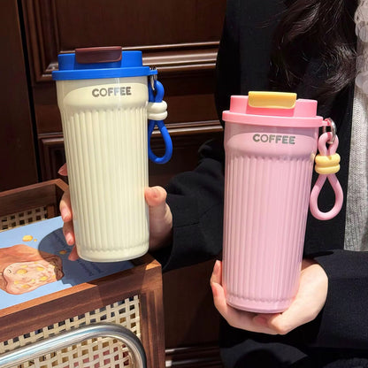 Trendy Portable Coffee Cup 550ML – Reusable, Leakproof & Easy Carry Travel Mug Pink - Bagmire