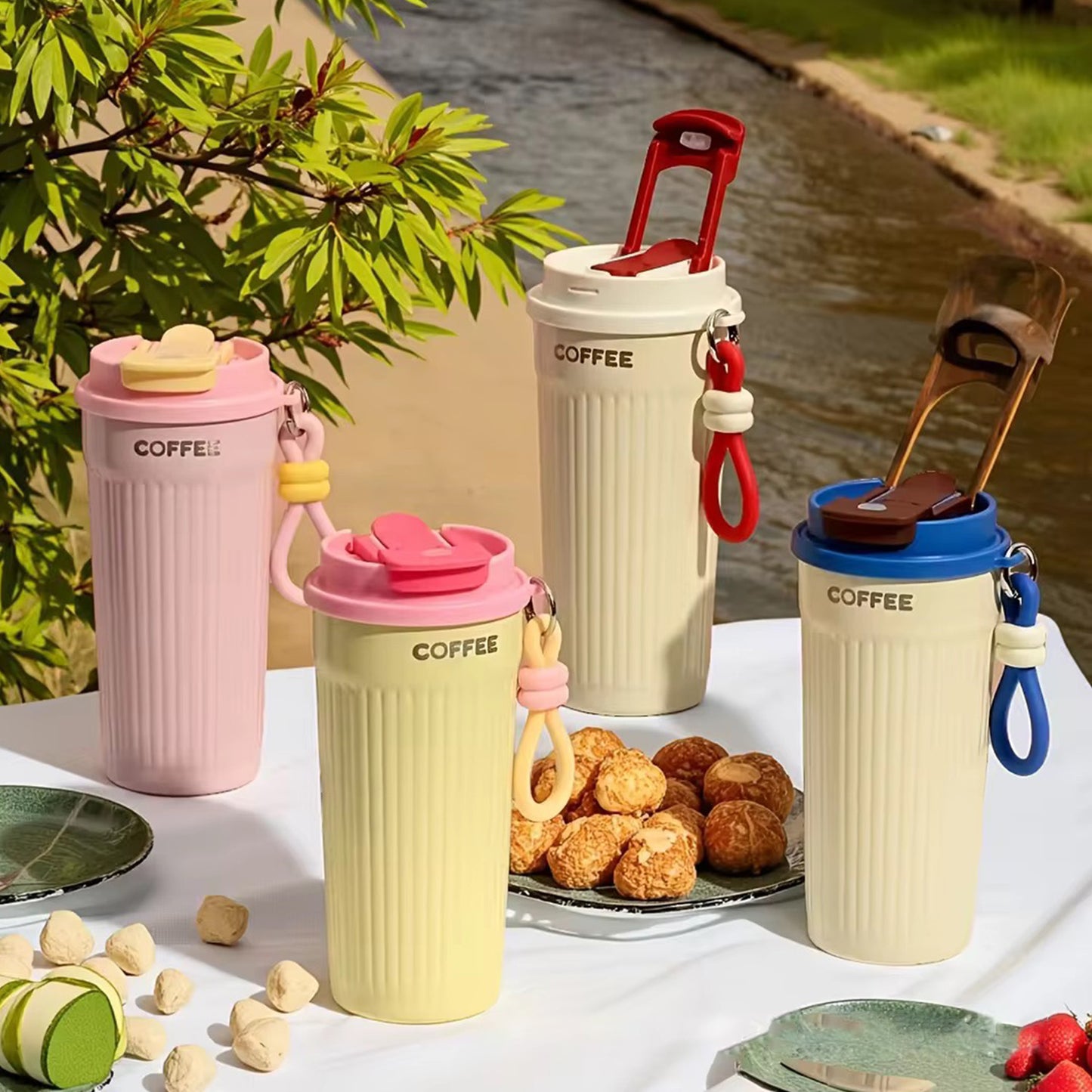 Trendy Portable Coffee Cup 550ML – Reusable, Leakproof & Easy Carry Travel Mug Dark Pink - Bagmire