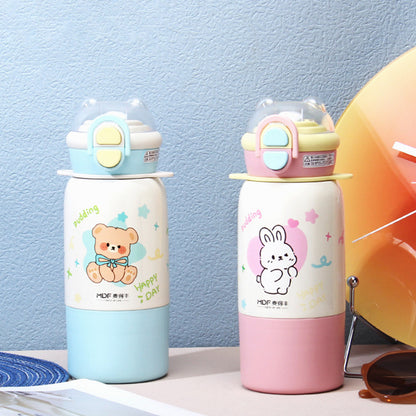Cute Kids Insulated Straw Sipper Bottle | Leakproof Thermal Water Bottle with Straw – Bear & Bunny Design