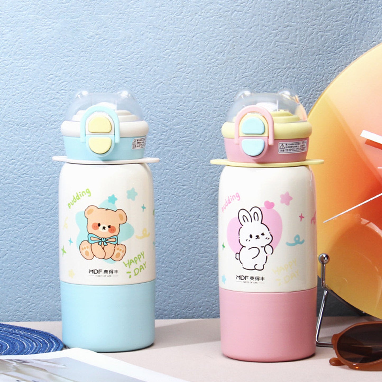 Cute Kids Insulated Straw Sipper Bottle | Leakproof Thermal Water Bottle with Straw – Bear & Bunny Design