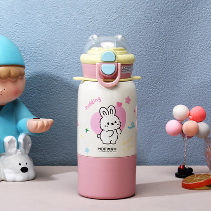 Cute Kids Insulated Straw Sipper Bottle | Leakproof Thermal Water Bottle with Straw – Bear & Bunny Design