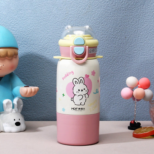 Cute Kids Insulated Straw Sipper Bottle | Leakproof Thermal Water Bottle with Straw – Bear & Bunny Design