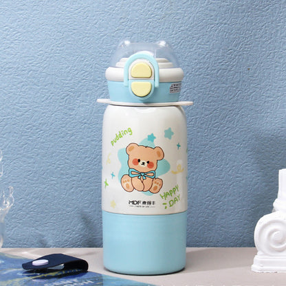Cute Kids Insulated Straw Sipper Bottle | Leakproof Thermal Water Bottle with Straw – Bear & Bunny Design