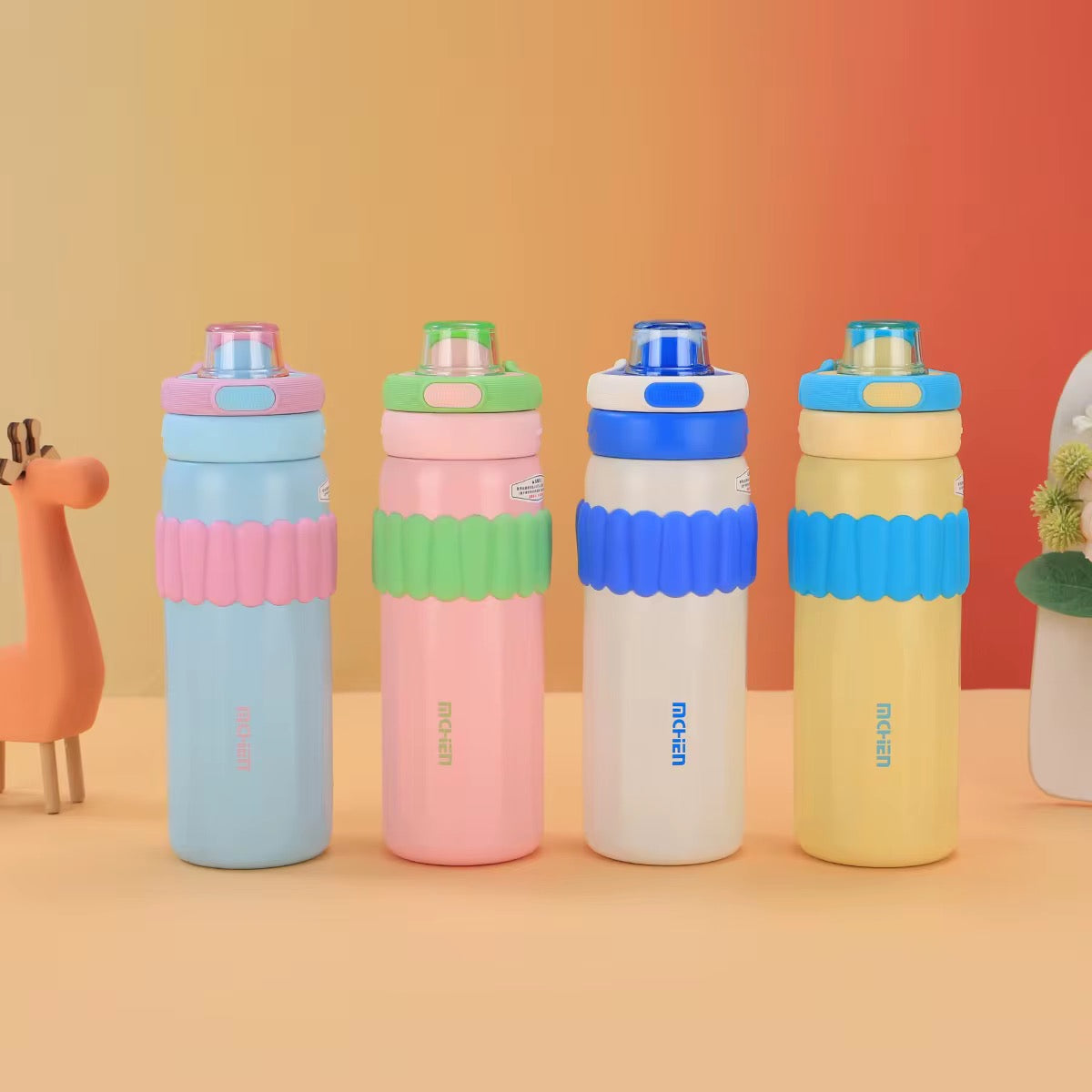 Macaron Insulated Water Bottle 550ml | Leakproof Stainless Steel Sipper with Straw Lid & Silicone Grip | Cute Travel Flask for Kids & Adults