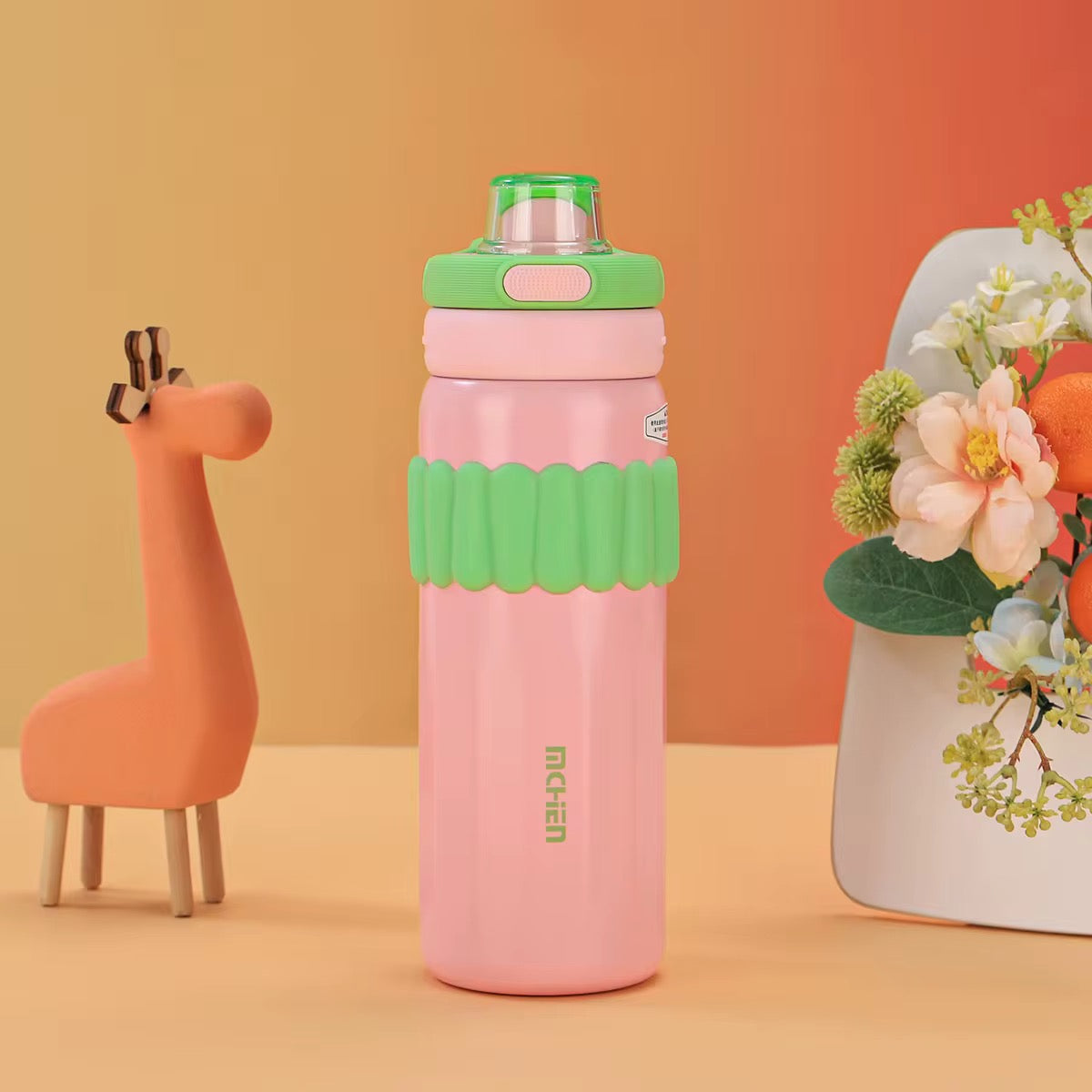 Macaron Insulated Water Bottle 550ml | Leakproof Stainless Steel Sipper with Straw Lid & Silicone Grip | Cute Travel Flask for Kids & Adults