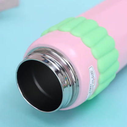 Macaron Insulated Water Bottle 550ml | Leakproof Stainless Steel Sipper with Straw Lid & Silicone Grip | Cute Travel Flask for Kids & Adults