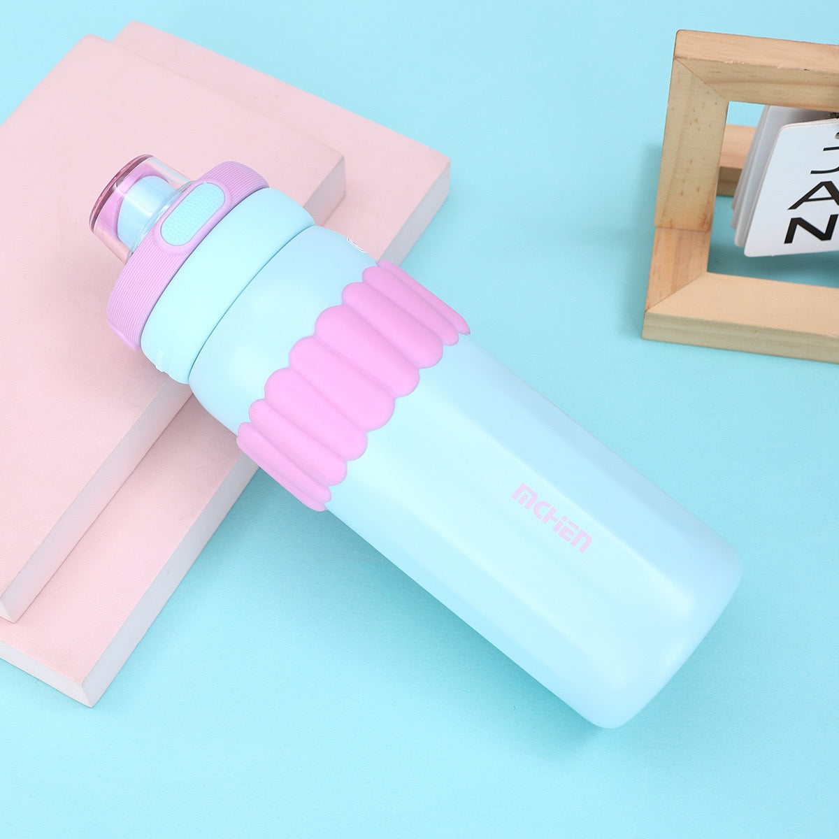 Macaron Insulated Water Bottle 550ml | Leakproof Stainless Steel Sipper with Straw Lid & Silicone Grip | Cute Travel Flask for Kids & Adults
