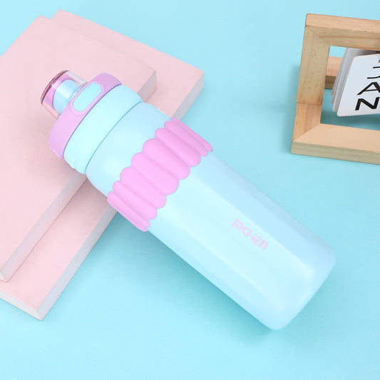 Macaron Insulated Water Bottle 550ml | Leakproof Stainless Steel Sipper with Straw Lid & Silicone Grip | Cute Travel Flask for Kids & Adults