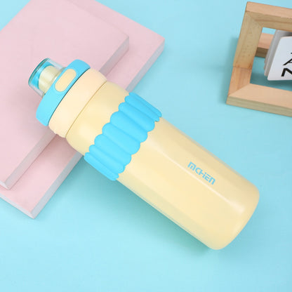Macaron Insulated Water Bottle 550ml | Leakproof Stainless Steel Sipper with Straw Lid & Silicone Grip | Cute Travel Flask for Kids & Adults