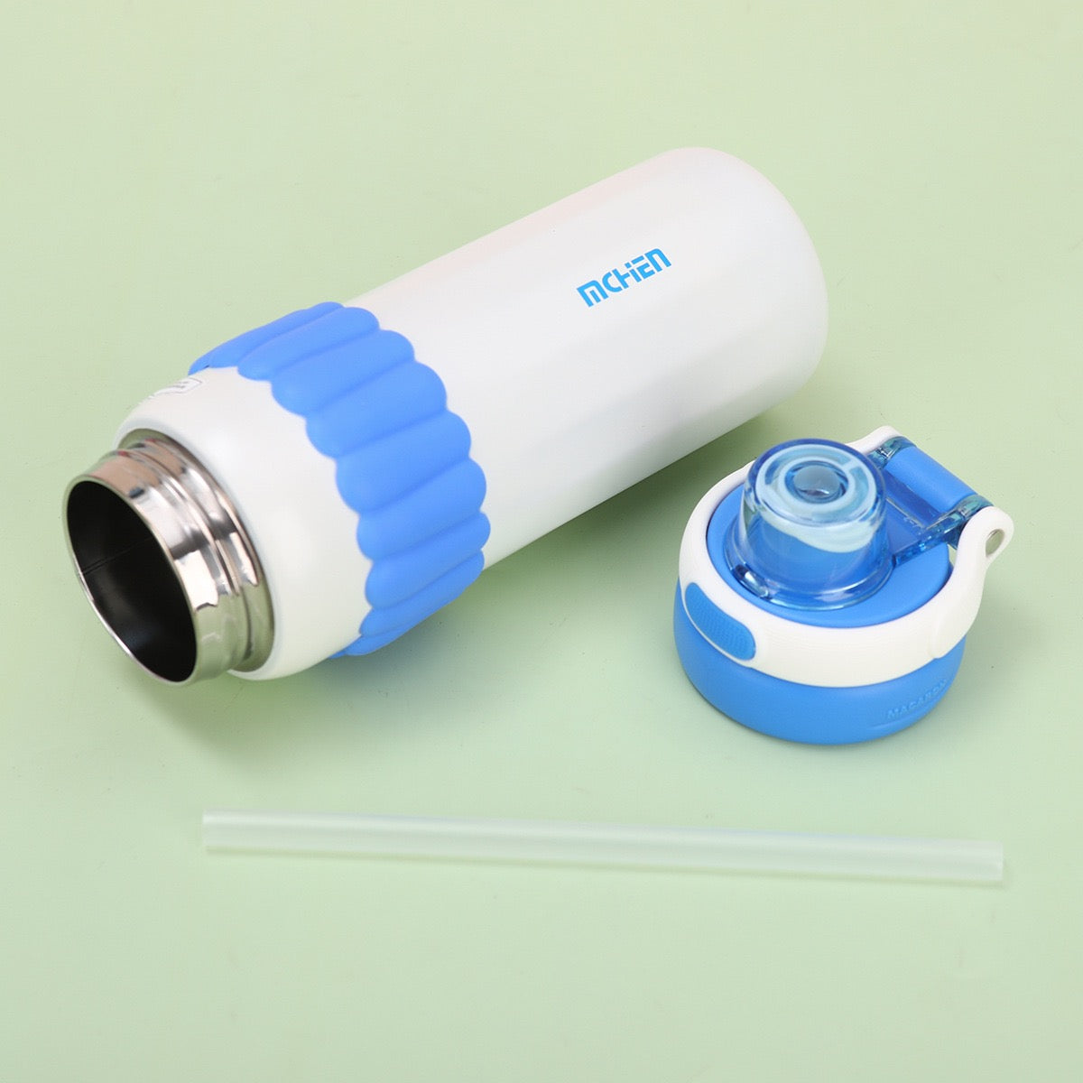 Macaron Insulated Water Bottle 550ml | Leakproof Stainless Steel Sipper with Straw Lid & Silicone Grip | Cute Travel Flask for Kids & Adults