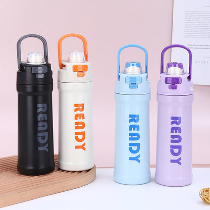 READY Insulated Water Bottle with Straw Lid | Leakproof Stainless Steel Flask for Kids & Adults | Hot & Cold Travel Bottle (550ml)