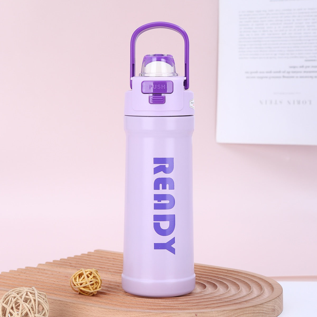 READY Insulated Water Bottle with Straw Lid | Leakproof Stainless Steel Flask for Kids & Adults | Hot & Cold Travel Bottle (550ml)