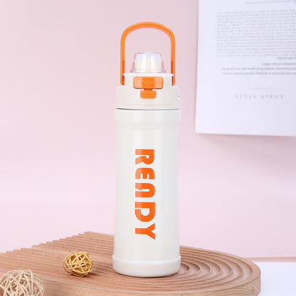 READY Insulated Water Bottle with Straw Lid | Leakproof Stainless Steel Flask for Kids & Adults | Hot & Cold Travel Bottle (550ml)