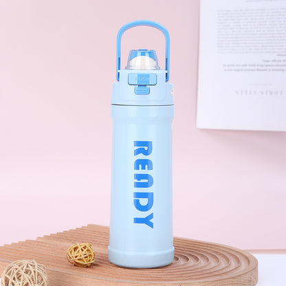 READY Insulated Water Bottle with Straw Lid | Leakproof Stainless Steel Flask for Kids & Adults | Hot & Cold Travel Bottle (550ml)
