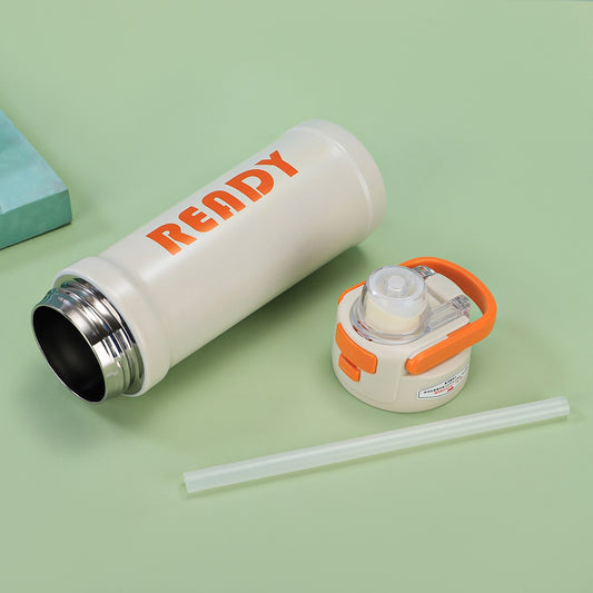 READY Insulated Water Bottle with Straw Lid | Leakproof Stainless Steel Flask for Kids & Adults | Hot & Cold Travel Bottle (550ml)