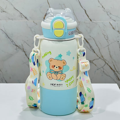 Cute Kids Insulated Straw Sipper Bottle | Leakproof Thermal Water Bottle with Straw – Bear & Bunny Design