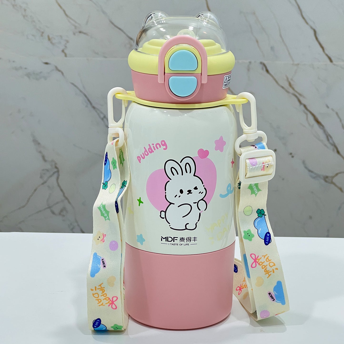 Cute Kids Insulated Straw Sipper Bottle | Leakproof Thermal Water Bottle with Straw – Bear & Bunny Design