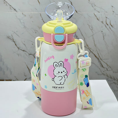 Cute Kids Insulated Straw Sipper Bottle | Leakproof Thermal Water Bottle with Straw – Bear & Bunny Design