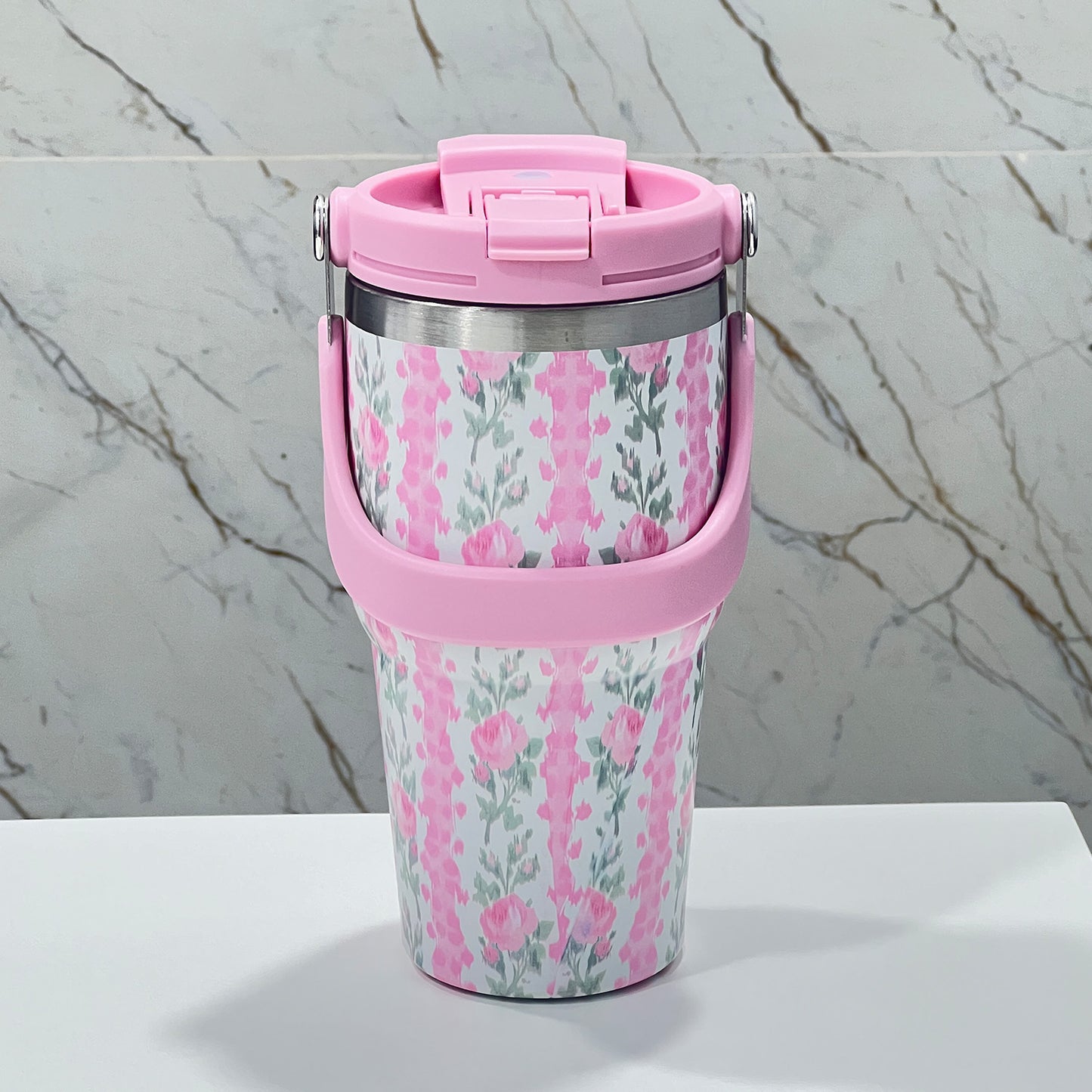 BAGMIRE Floral Insulated Tumbler – Dual Lid (Straw & Sip) Stainless Steel Hot & Cold Travel Mug | Leak Proof & Reusable Coffee Cup for Women