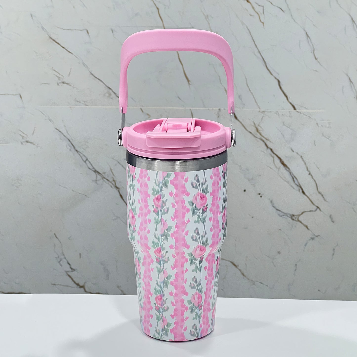 BAGMIRE Floral Insulated Tumbler – Dual Lid (Straw & Sip) Stainless Steel Hot & Cold Travel Mug | Leak Proof & Reusable Coffee Cup for Women