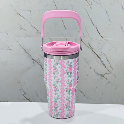 BAGMIRE Floral Insulated Tumbler – Dual Lid (Straw & Sip) Stainless Steel Hot & Cold Travel Mug | Leak Proof & Reusable Coffee Cup for Women