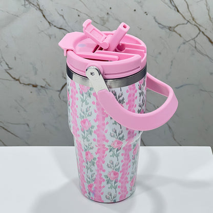 BAGMIRE Floral Insulated Tumbler – Dual Lid (Straw & Sip) Stainless Steel Hot & Cold Travel Mug | Leak Proof & Reusable Coffee Cup for Women