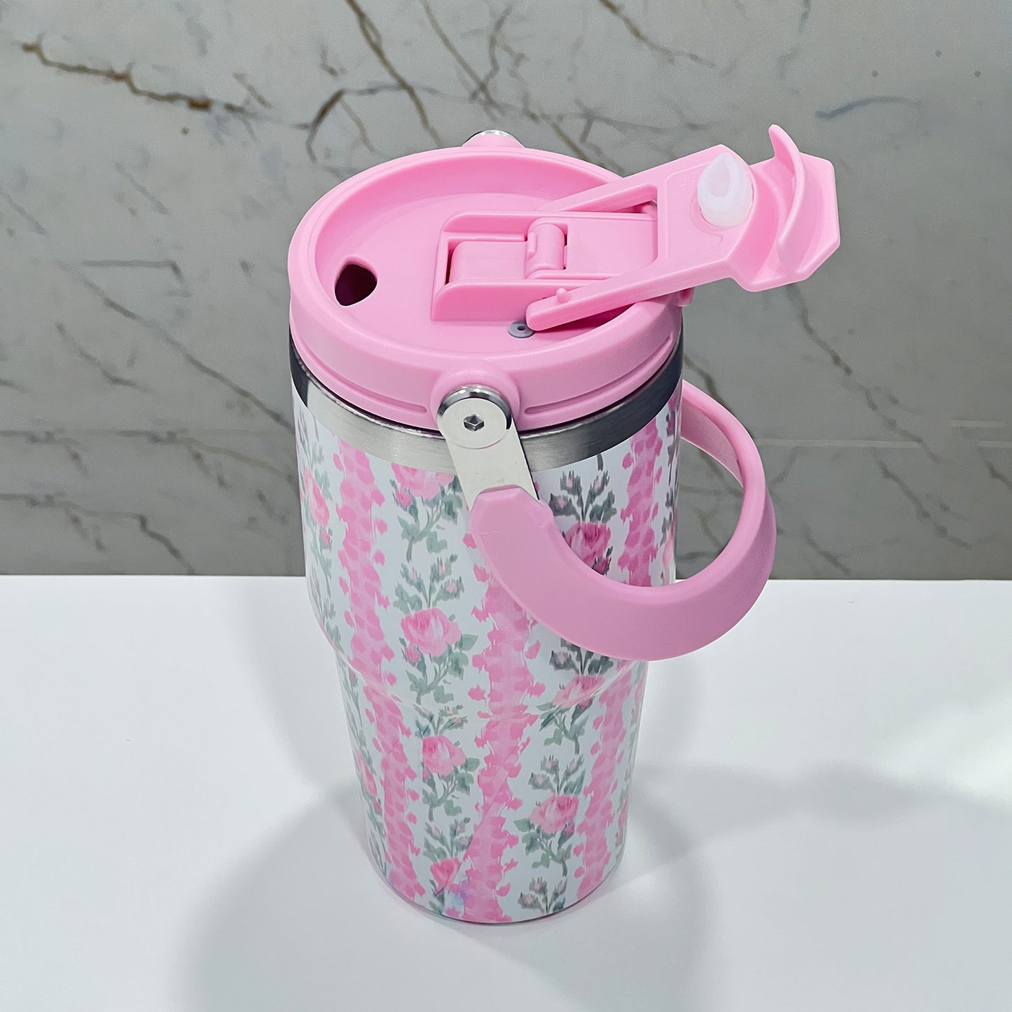 BAGMIRE Floral Insulated Tumbler – Dual Lid (Straw & Sip) Stainless Steel Hot & Cold Travel Mug | Leak Proof & Reusable Coffee Cup for Women