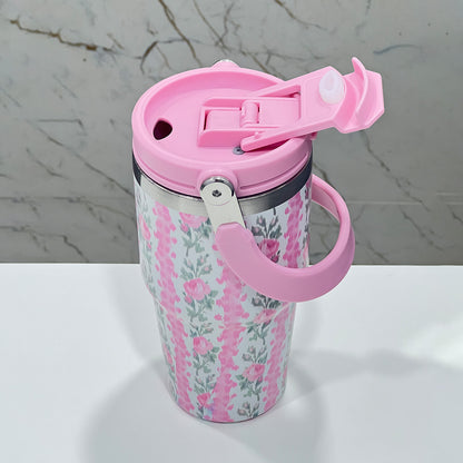 BAGMIRE Floral Insulated Tumbler – Dual Lid (Straw & Sip) Stainless Steel Hot & Cold Travel Mug | Leak Proof & Reusable Coffee Cup for Women