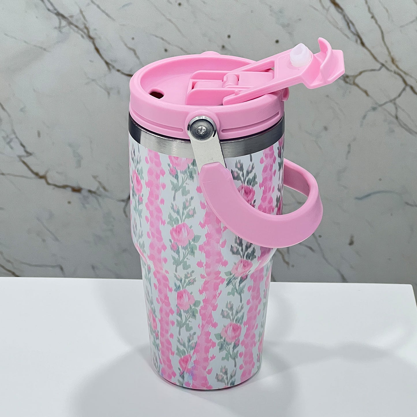 BAGMIRE Floral Insulated Tumbler – Dual Lid (Straw & Sip) Stainless Steel Hot & Cold Travel Mug | Leak Proof & Reusable Coffee Cup for Women