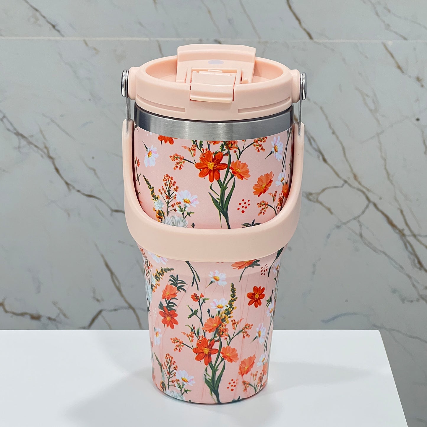 BAGMIRE Floral Insulated Tumbler – Dual Lid (Straw & Sip) Stainless Steel Hot & Cold Travel Mug | Leak Proof & Reusable Coffee Cup for Women