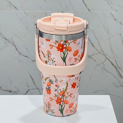 BAGMIRE Floral Insulated Tumbler – Dual Lid (Straw & Sip) Stainless Steel Hot & Cold Travel Mug | Leak Proof & Reusable Coffee Cup for Women