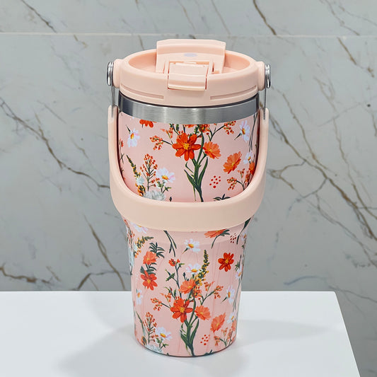 BAGMIRE Floral Insulated Tumbler – Dual Lid (Straw & Sip) Stainless Steel Hot & Cold Travel Mug | Leak Proof & Reusable Coffee Cup for Women