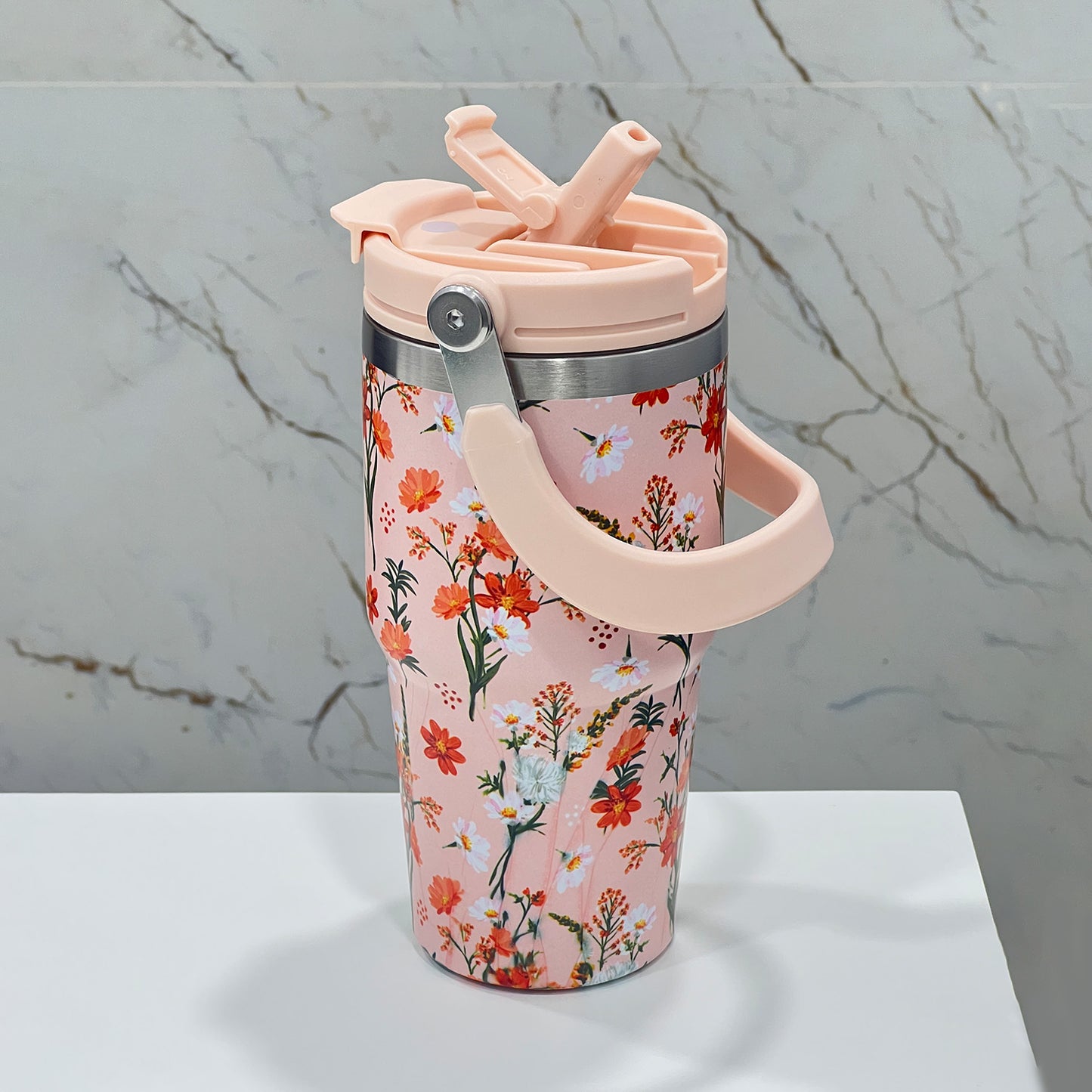 BAGMIRE Floral Insulated Tumbler – Dual Lid (Straw & Sip) Stainless Steel Hot & Cold Travel Mug | Leak Proof & Reusable Coffee Cup for Women