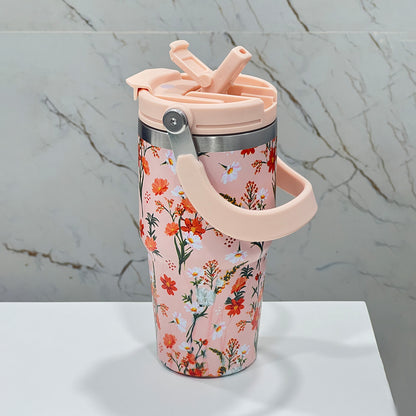 BAGMIRE Floral Insulated Tumbler – Dual Lid (Straw & Sip) Stainless Steel Hot & Cold Travel Mug | Leak Proof & Reusable Coffee Cup for Women