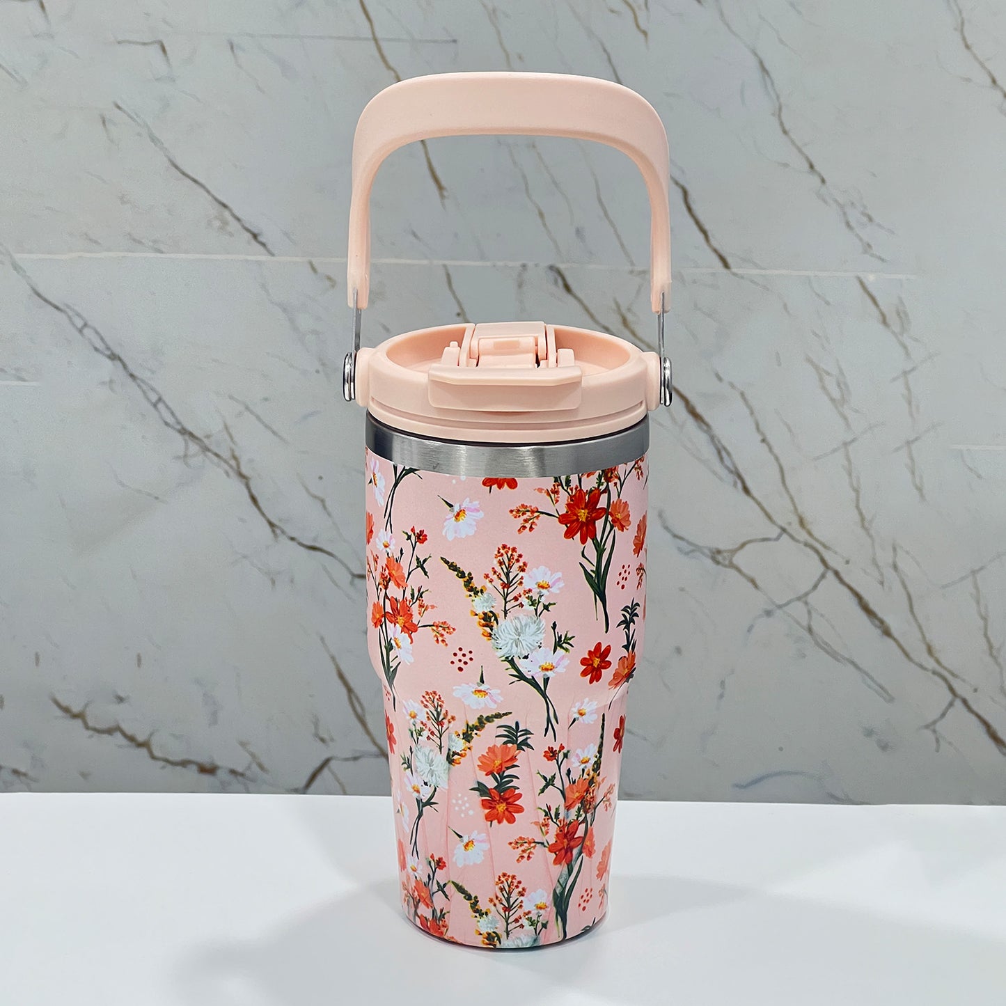 BAGMIRE Floral Insulated Tumbler – Dual Lid (Straw & Sip) Stainless Steel Hot & Cold Travel Mug | Leak Proof & Reusable Coffee Cup for Women