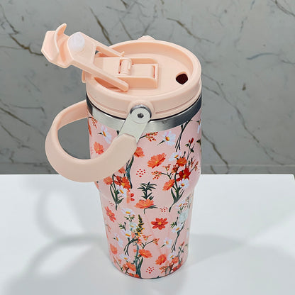 BAGMIRE Floral Insulated Tumbler – Dual Lid (Straw & Sip) Stainless Steel Hot & Cold Travel Mug | Leak Proof & Reusable Coffee Cup for Women