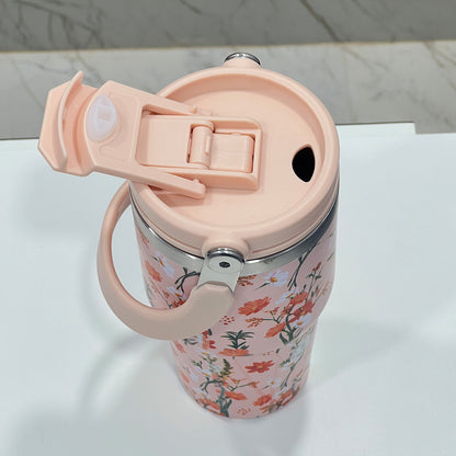 BAGMIRE Floral Insulated Tumbler – Dual Lid (Straw & Sip) Stainless Steel Hot & Cold Travel Mug | Leak Proof & Reusable Coffee Cup for Women