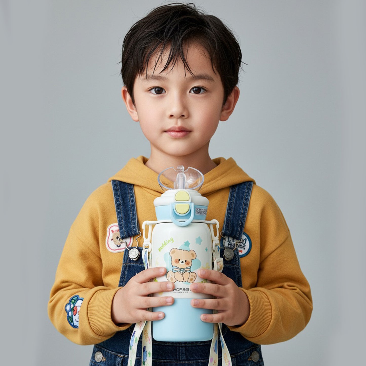 Cute Kids Insulated Straw Sipper Bottle | Leakproof Thermal Water Bottle with Straw – Bear & Bunny Design