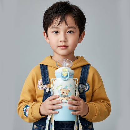Cute Kids Insulated Straw Sipper Bottle | Leakproof Thermal Water Bottle with Straw – Bear & Bunny Design