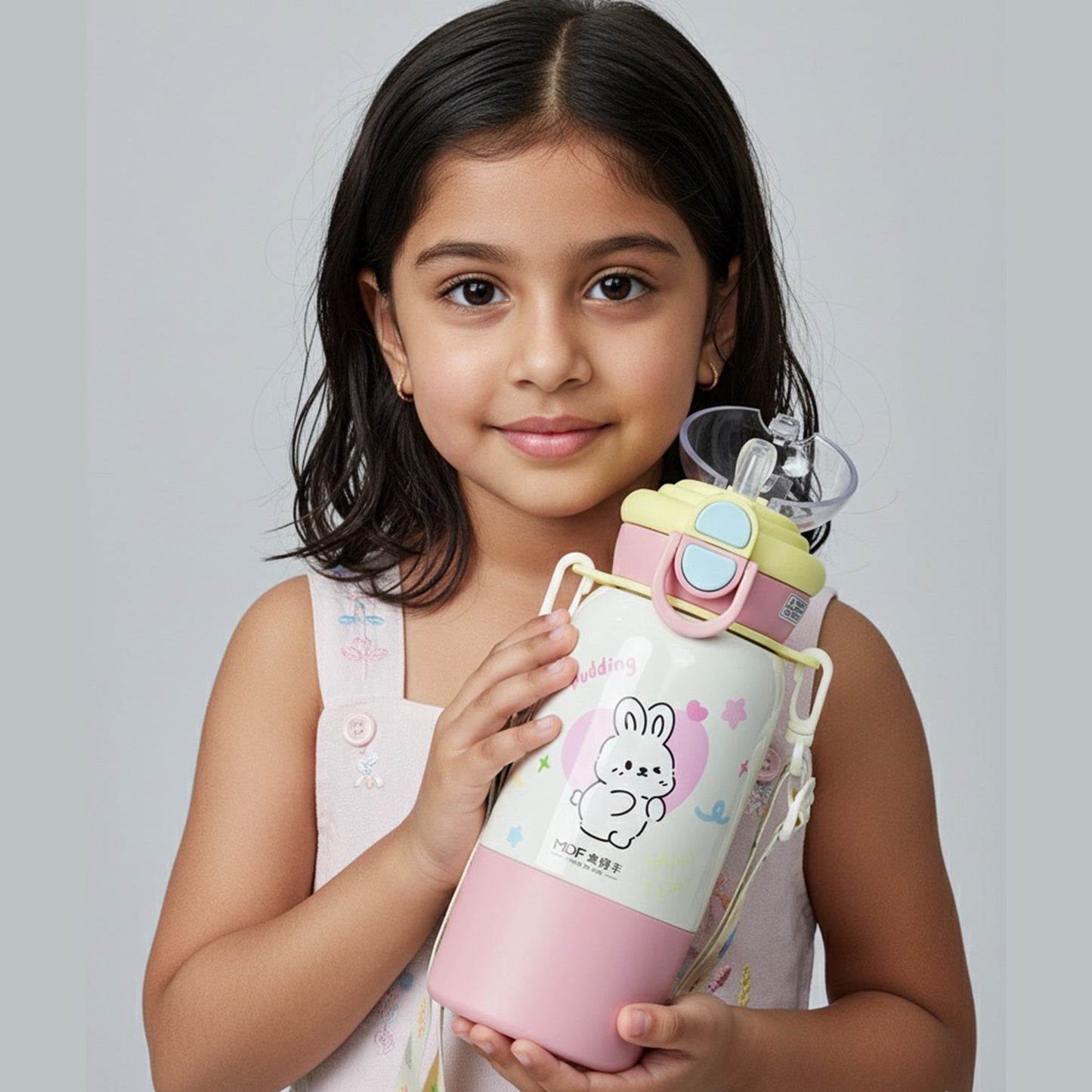 Cute Kids Insulated Straw Sipper Bottle | Leakproof Thermal Water Bottle with Straw – Bear & Bunny Design