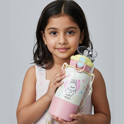 Cute Kids Insulated Straw Sipper Bottle | Leakproof Thermal Water Bottle with Straw – Bear & Bunny Design