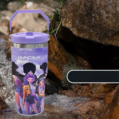 K-pop Demon Hunters 600ml Vacuum Insulated Tumbler | Korean Anime Travel Cup with Handle