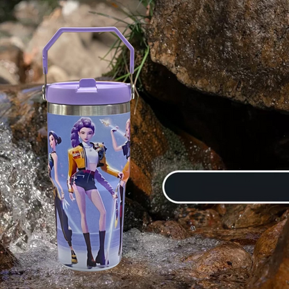 K-pop Demon Hunters 600ml Vacuum Insulated Tumbler | Korean Anime Travel Cup with Handle