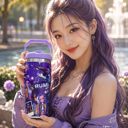 K-pop Demon Hunters 600ml Vacuum Insulated Tumbler | Korean Anime Travel Cup with Handle