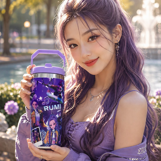 K-pop Demon Hunters 600ml Vacuum Insulated Tumbler | Korean Anime Travel Cup with Handle
