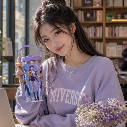 K-pop Demon Hunters 600ml Vacuum Insulated Tumbler | Korean Anime Travel Cup with Handle