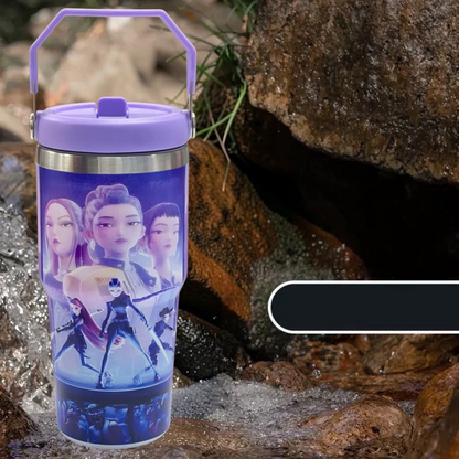 K-pop Demon Hunters 600ml Vacuum Insulated Tumbler | Korean Anime Travel Cup with Handle