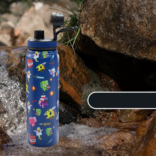 BAGMIRE Minecraft Pixel Adventure 800ml Premium Insulated Stainless Steel Water Bottle | Leakproof Vacuum Flask for School, Travel & Gaming