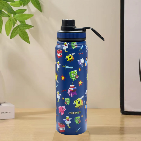 BAGMIRE Minecraft Pixel Adventure 800ml Premium Insulated Stainless Steel Water Bottle | Leakproof Vacuum Flask for School, Travel & Gaming